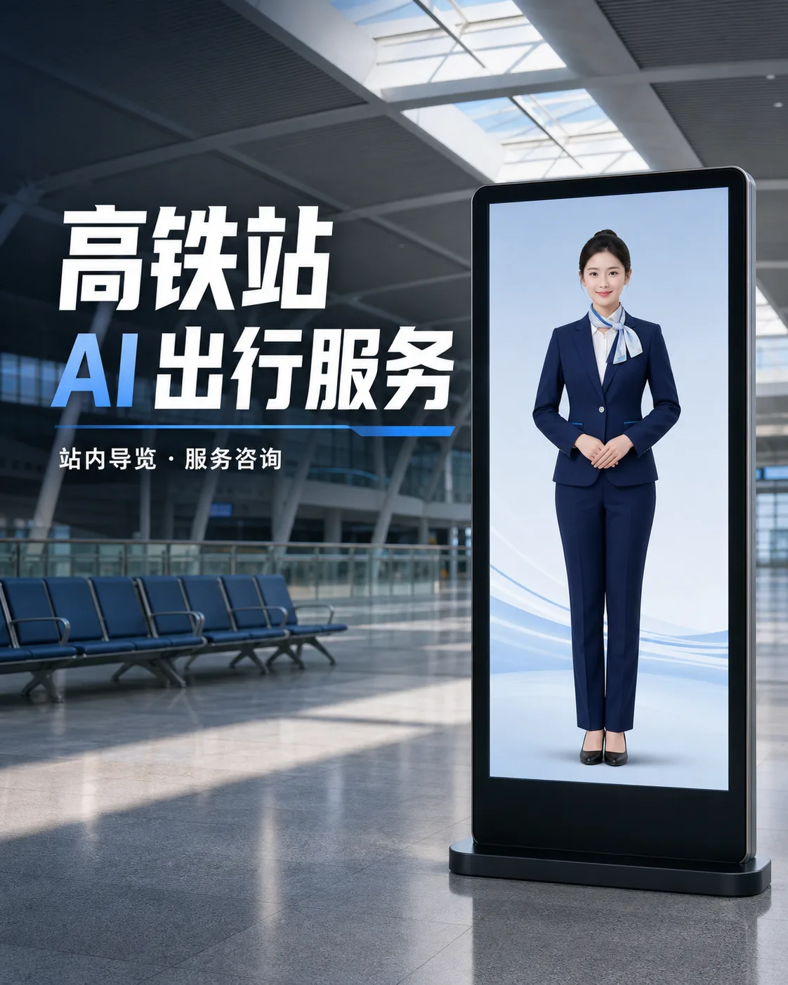 高铁站 AI 数字人应用示意