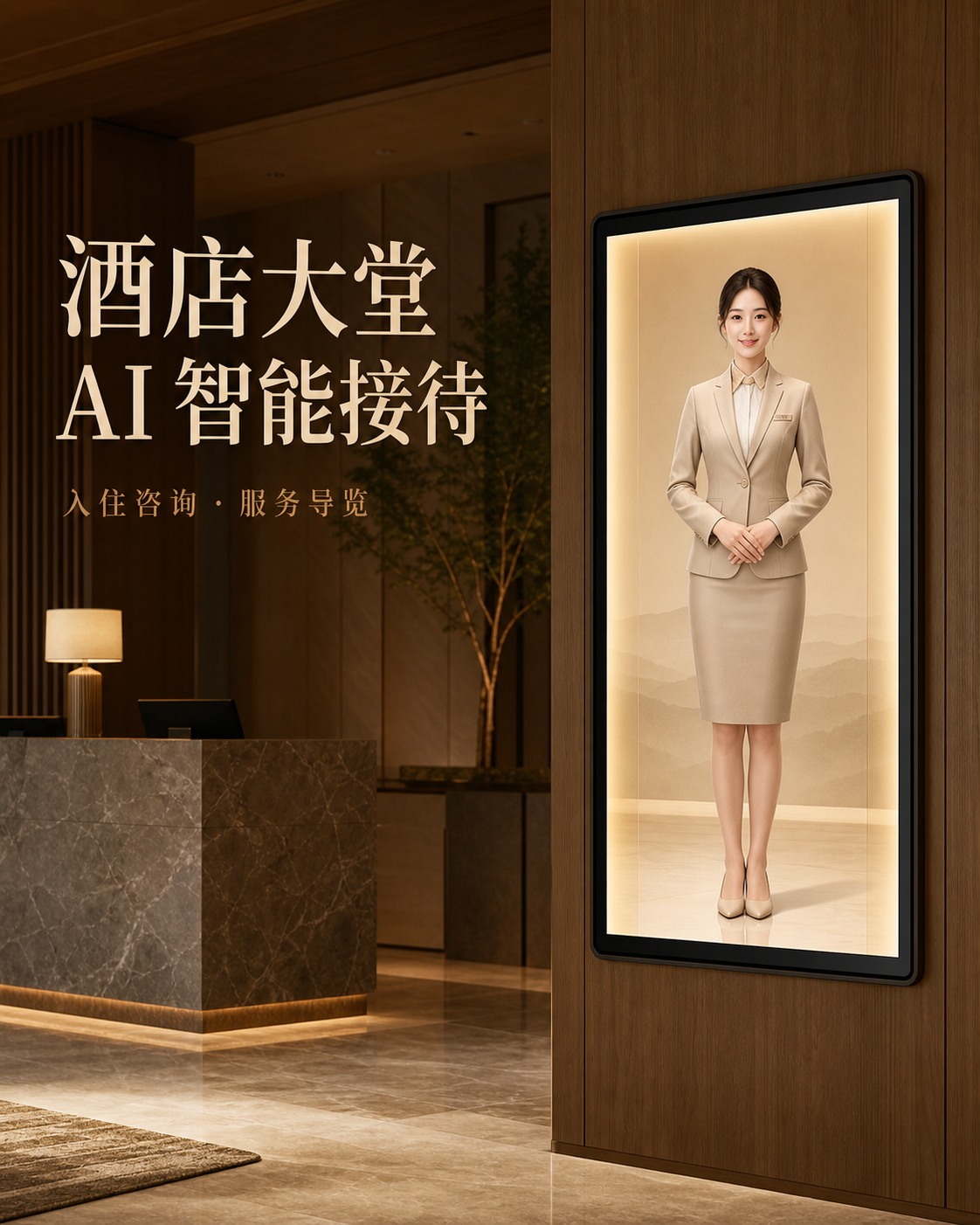 酒店大堂 AI 数字人应用示意