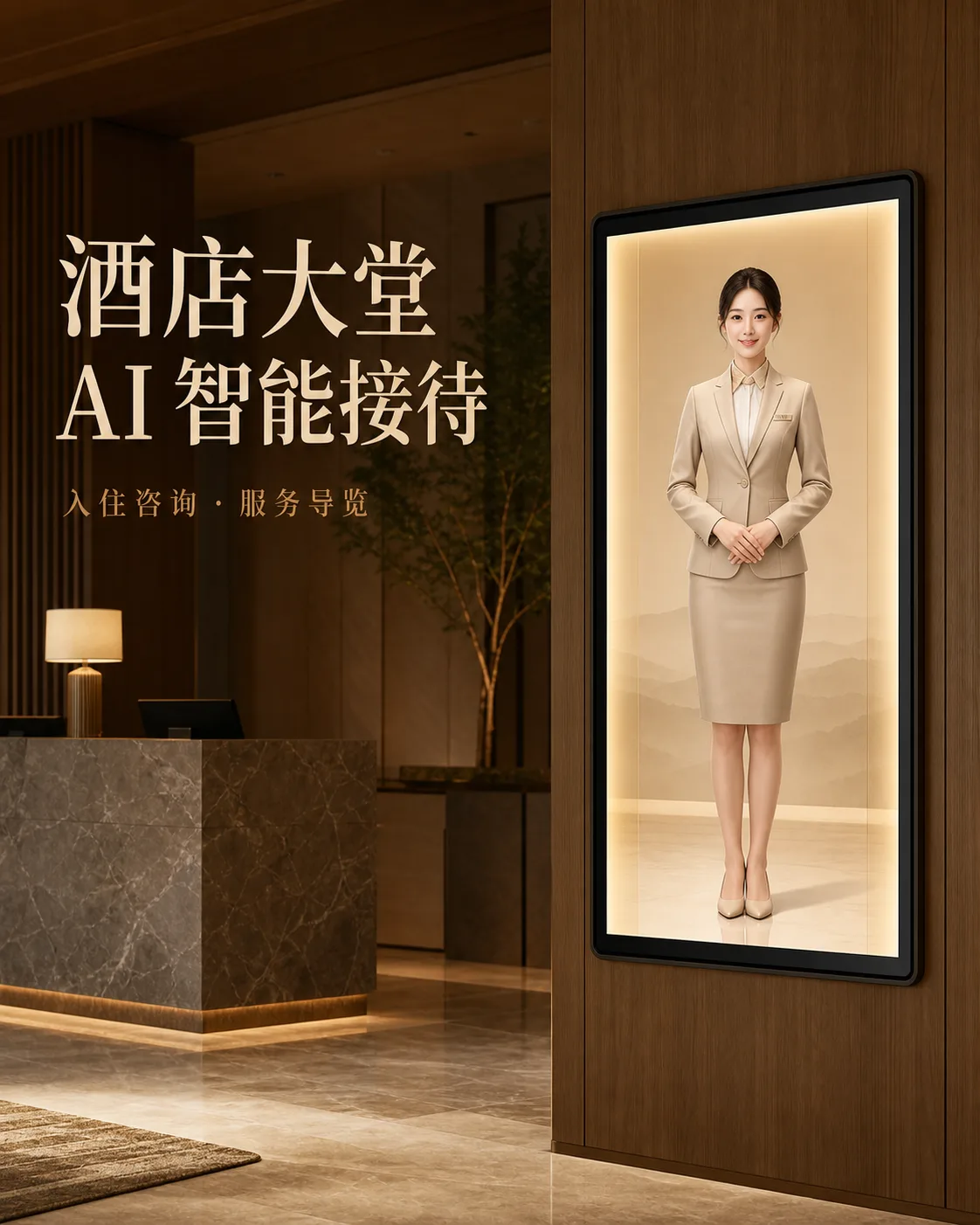 酒店大堂 AI 数字人应用示意
